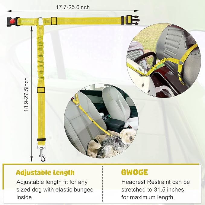 BWOGUE Pet Dog Cat Seat Belts, Car Headrest Restraint Adjustable Safety Leads Vehicle Seatbelt Harness (1 Pack)