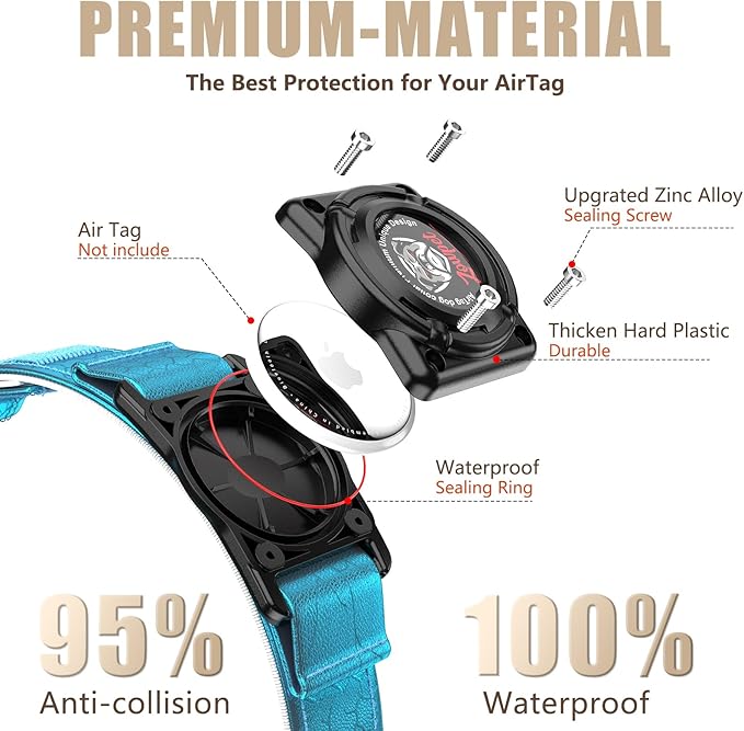AirTag Dog Collar - Leather Dog Collar with Airtag Holder | IP68 Waterproof AirTag Holder with Metal Buckle, Comfortable GPS Dog Collars Tracker for Medium Large Dogs (Blue, XL)
