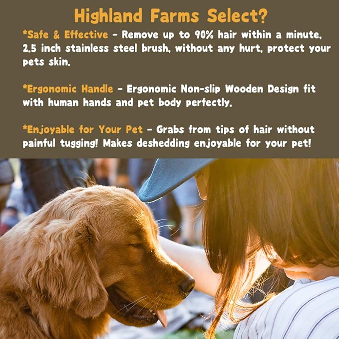 Deshedding Grooming Tool for Dogs, Cats & Horses, Ergonomic Design Wood Groom Brush, Professional Pet Groomer, Painlessly Remove for Short & Long Hair, Fur & Dirt - 2.5 Inches