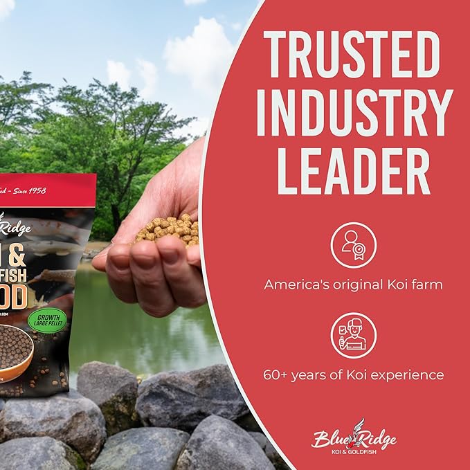 Blue Ridge Koi Fish Food 5lb - Koi Food Large 3/16" Growth Formula, Goldfish Food, Premium Fish Food for Ponds, Ponds Fish Food, Floating Pond Pellets