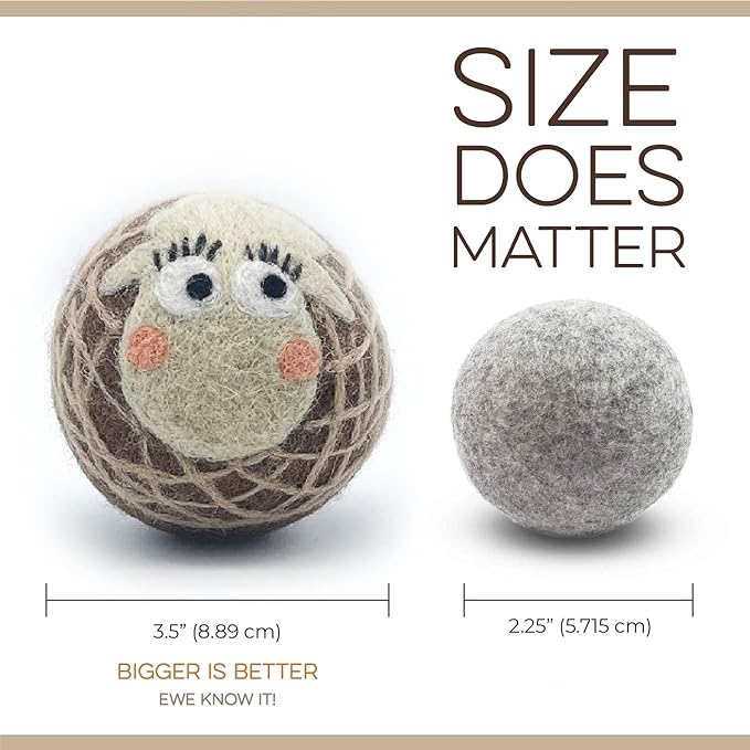Fluff Ewes Wool Dryer Balls 3 Pack Premium New Zealand Wool Laundry Balls for Dryer, No Static Dryer Balls Laundry Reusable Cute - XL Wool Dryer Balls Cute, Baby Dryer Balls for Dryers - Darks