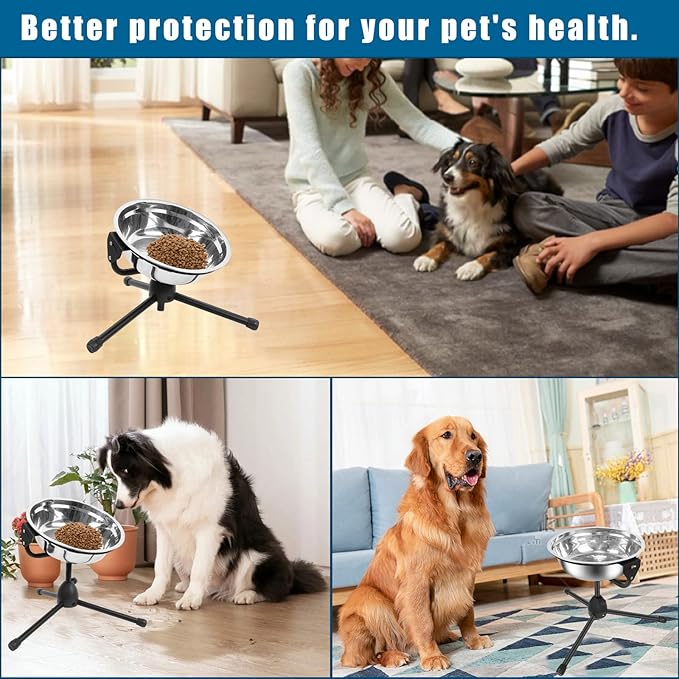 Elevated Dog Bowl with Adjustable Metal Stand,Large Size for Dogs Between 60 and 100 lbs, 0.8 Gal 3 Liter Stainless Steel Dog Food Bowl Water Bowl Height Adjustable Non-Slip Raised Dog Bowl Set