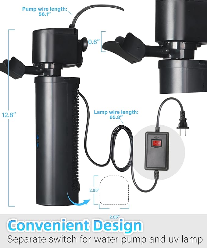 Aquarium Filter U-Very Suitable for 40-150 Gallon Tank, 400GPH Fish Tank Filters for Green Control, Internal Submersible Pump for Turtle Tank, Small Pond, Pool Filter, Cold Plunge Ice Bath Hot Tub