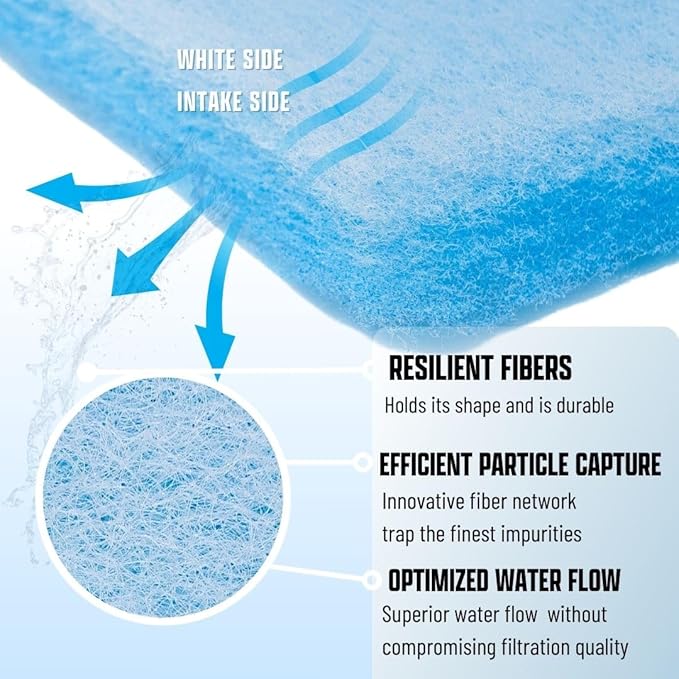 Premium Aquarium Filter Media Pad - Cut-to-Fit Roll, Fresh and Saltwater Safe, Blue & Dye-Free Options, Made in USA (12 ft, Blue)