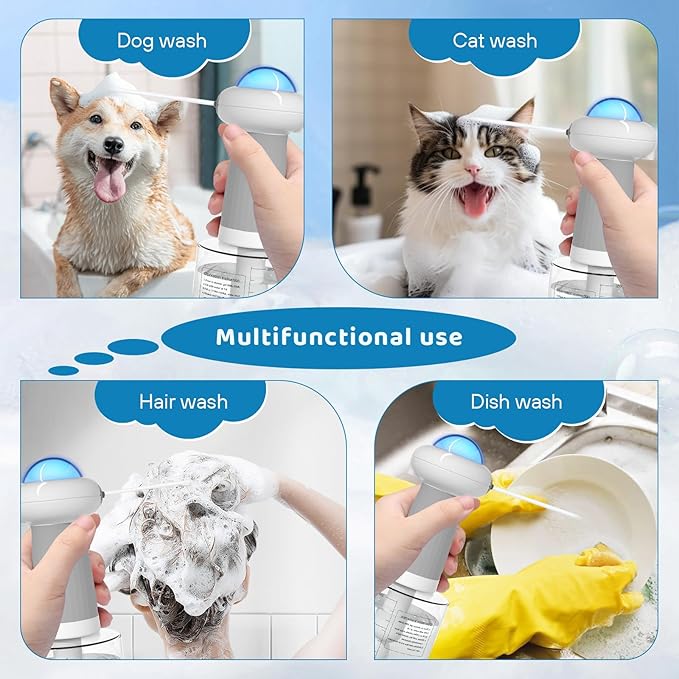 Electric Dog Shampoo Dispenser IPX7 Cat Shampoo Sprayer,Pet Bath Supplies Automatic Foaming Shampoo Dispenser for Dog Deep Cleaing Kitchen Sink Bathroom Grey