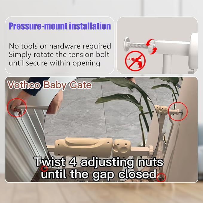 Extra Wide Baby Gate 85.8-104.5 Inch, Pressure Mounted No Drilling, for Stairs & Doorways, Metal White Indoor Safety Gate for Kids and Dogs