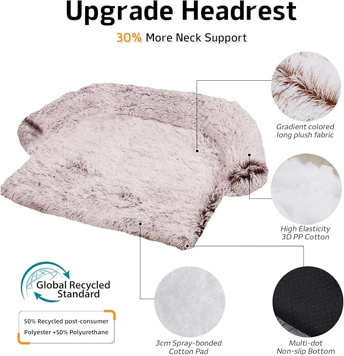 GGIB Calming Dog Bed Fluffy Plush Dog Mat for Furniture Protector with Removable Washable Cover for Large Medium Small Dogs and Cats (Large, Rust White)