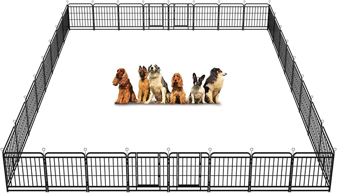 Dog Playpen Outdoor 32 Panels Heavy Duty Dog Fence 32" Height with Thick Pipe Anti-Rust with Doors Portable for RV Camping Yard, Total 71FT, 406 Sq.ft, Snowy Black