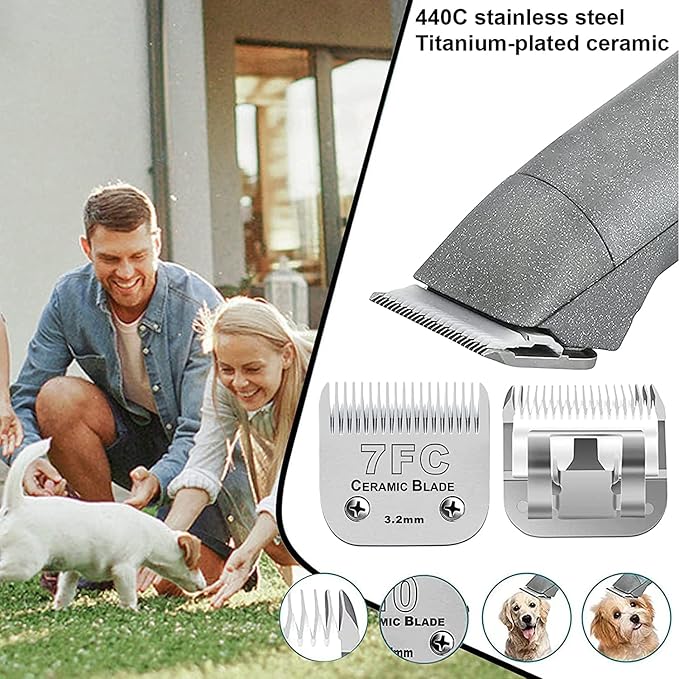 3pcs 7FC Blades Dog Grooming Replacement Blades Compatible with Andis Dog Clipper,Ceramic Blade & Stainless Steel Blade