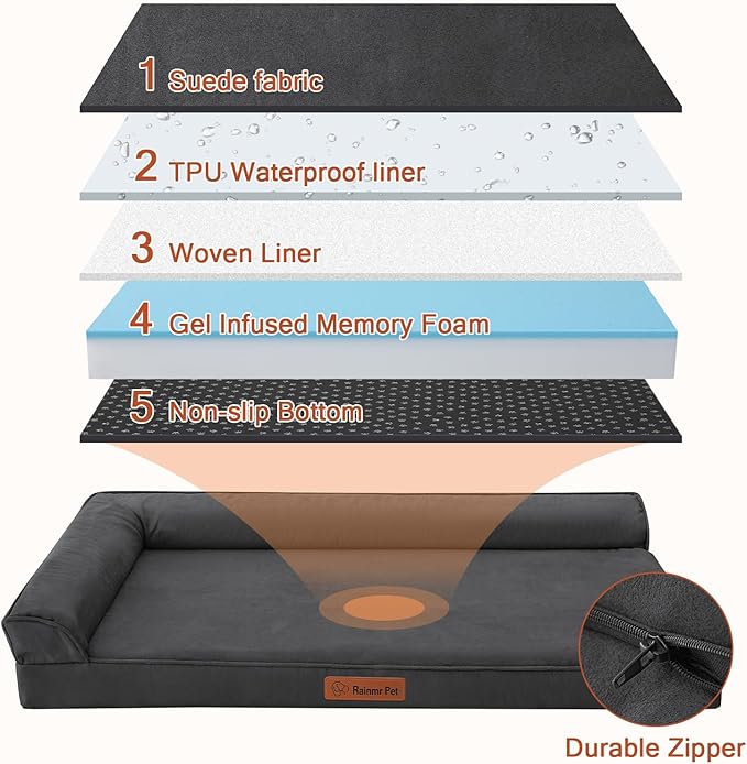Chew Proof Dog Bed, 3" Memory Foam Dog Bed for Small and Medium Dogs, Removable and Washable Microsuede Cover, Waterproof Liner, Nonskid Bottom, 35x23 Inches M Dark Grey