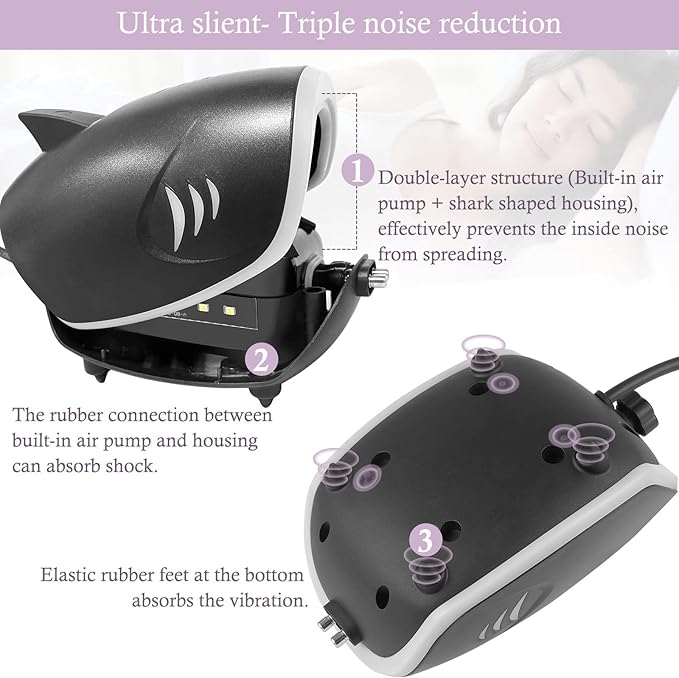 HITOP 3W 6W Silent Aquarium Air Pump -80GPH/160GPH Large Air Volume Fish Aerator, Adjustable Oxygen Pump for Fish Tank up to 300 Gallon