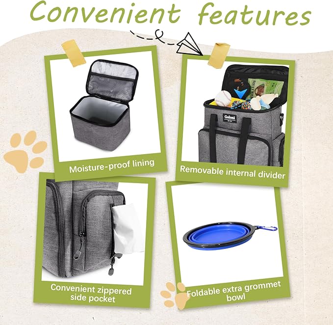 Dog Travel Bag Airline Approved–Pet Travel Tote with Collapsible Bowls,Food Containers & Feeding Mat–Multi-Pocket Organizer for Dogs & Cats, Durable & Water-Resistant for Hiking,Trips,Outdoors