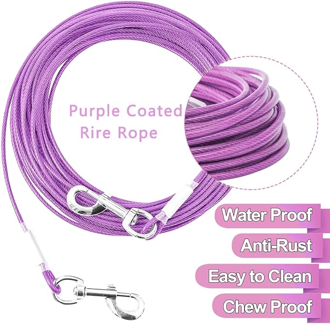 10FT Heavy Duty Dog Tie Out Cable for Large Dogs up to 125lbs, Durable Runner Tether Line (Purple)