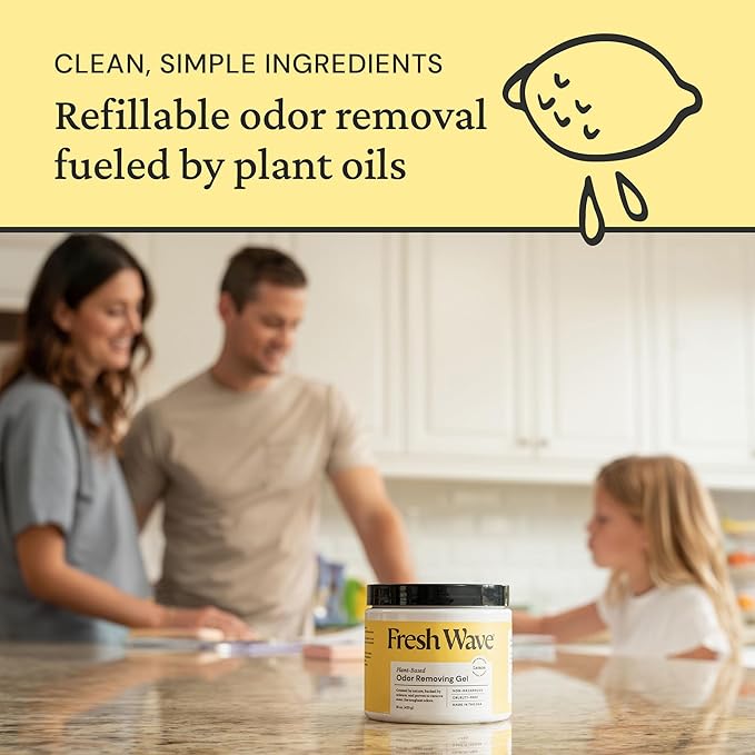 Fresh Wave Lemon Odor Removing Gel, 15 oz., Pack of 2 - Safer Odor Absorbers for Home, Natural Plant-Based Odor Eliminator, Every 15 oz. lasts 30-60 Days, For Cooking, Trash & Pets