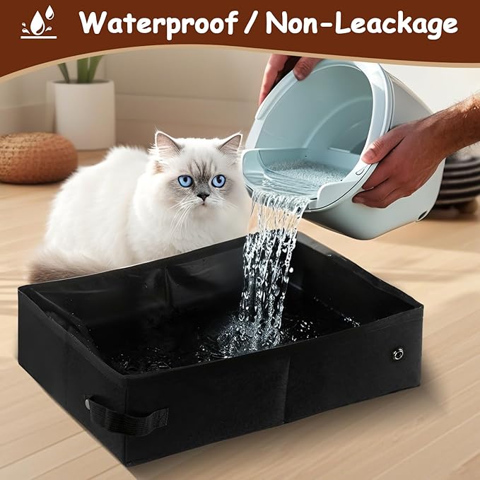 Foldable Travel Litter Box for Cats, Waterproof Portable Cat Travel Litter Box Folding, 15.75 * 11.82 * 3.94 Inches, Traveling & Camping Cat Supplies - Blue
