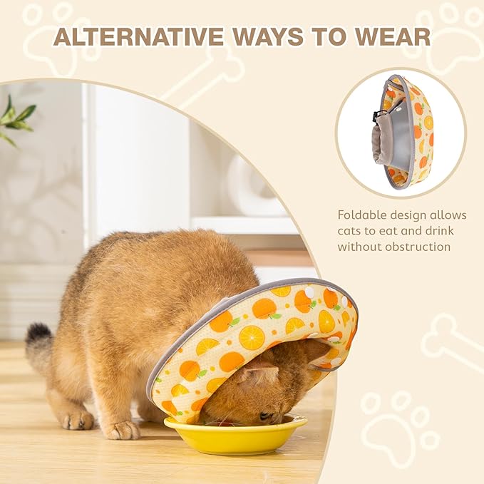 Avont Cat Cone Collar Soft to Stop Licking, Adjustable Foldable Lightweight Kitten Recovery Collar After Surgery for Small Dogs, Elizabeth Cone of Shame Alternative -Orange(L)