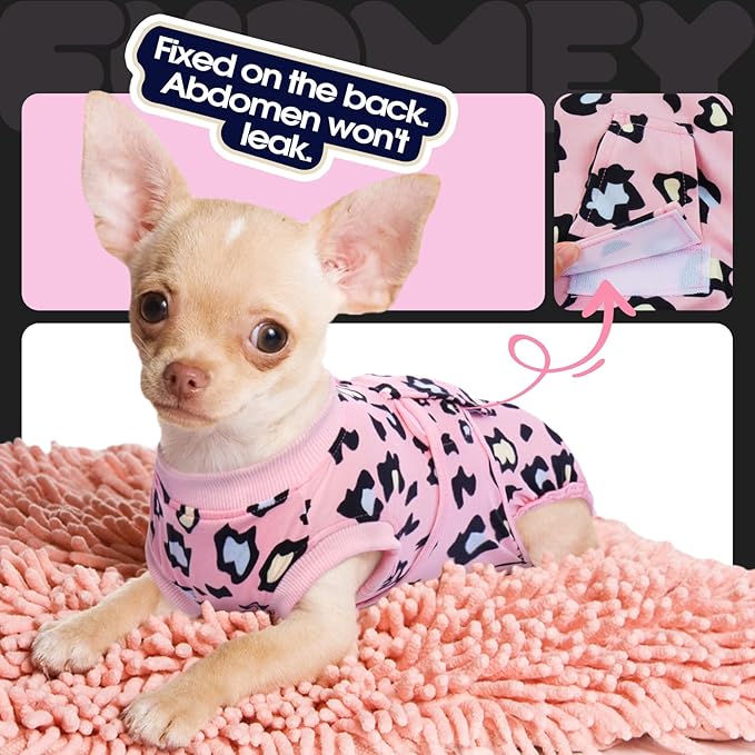 FUAMEY Recovery Suit for Dogs After Surgery,Soft Breathable Dog Bodysuit E-Collar & Cone Alternative Surgical Suit,Male Female Dog Neuter Spay Suits Anti Licking Wounds Onesie Pink Leopard S