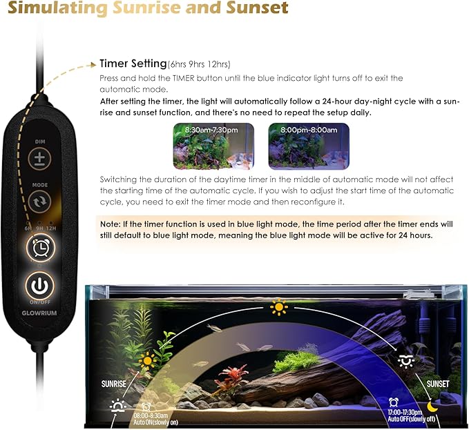 GLOWRIUM Aquarium Light, LED Full Spectrum Freshwater Fish Tank, infinitely dimmable, Fish Tank Light with auto-on/Off Timer (36-41 in)
