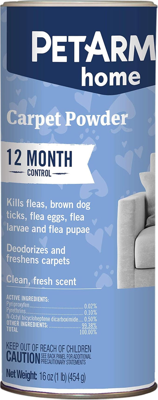 PETARMOR Home Carpet Powder for Fleas and Ticks, Protect Your Home From Fleas and Deodorizes Carpets, 16 Ounce