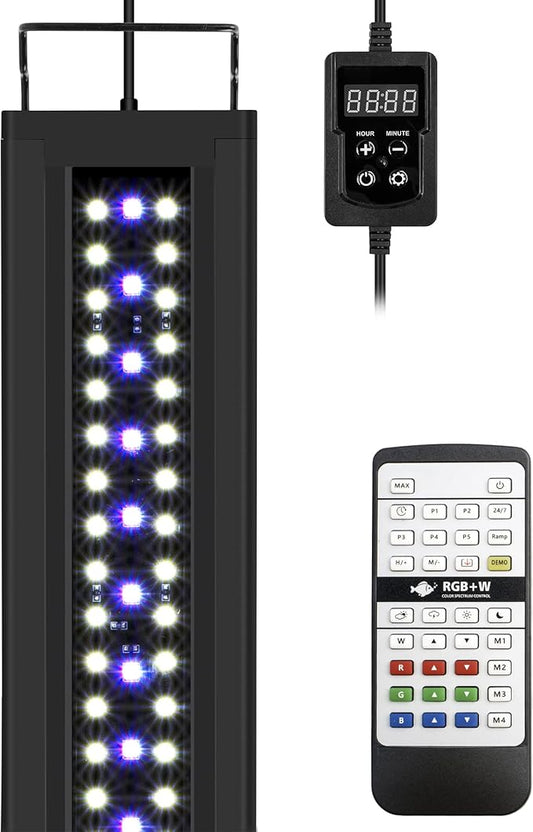 NICREW RGB+W 24/7 LED Aquarium Light with Controller, Full Spectrum Fish Tank Light for Planted Freshwater Tanks, Planted Aquarium Light with Extendable Brackets to 24-30 Inches, 21 Watts