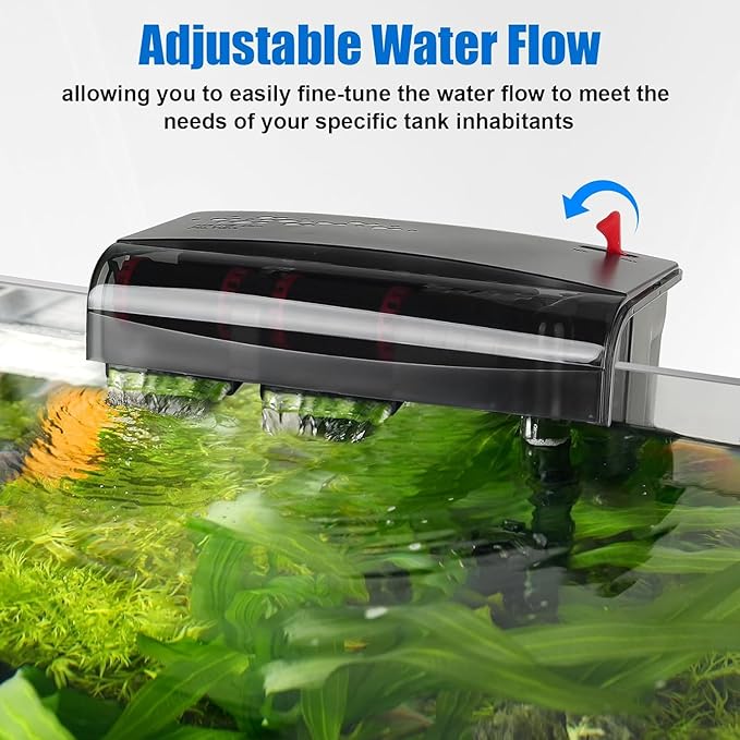 AQQA Aquarium Filter 20-50 Gallon Fish Tank Filters with Double Waterfall, Hang on Back Aquarium Filter with Bio-Wheel Power, Adjustable Flow, Quiet Efficient and Silent Operation (10W 125 GPH)