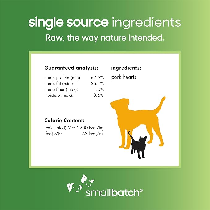 smallbatch Pets Premium Freeze-Dried Pork Heart Treats for Dogs and Cats, 3.5 oz, Made and Sourced in The USA, Single Ingredient, Humanely Raise Meat, No Preservatives or Anything Artificial