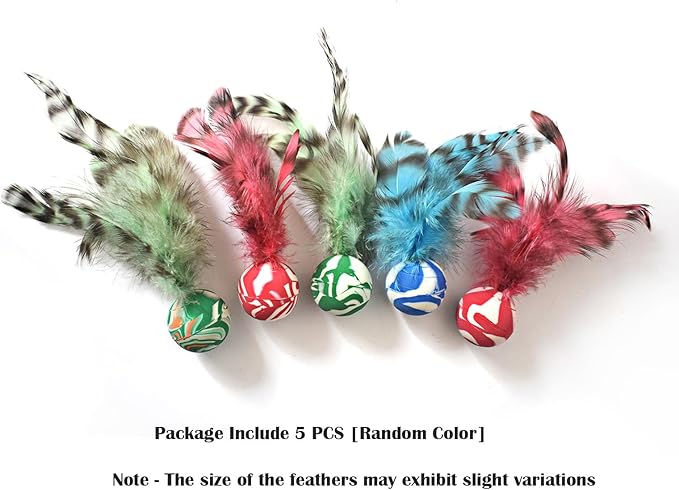 Cat Toy Balls, 5 PCS Colorful Feather Bouncy Balls for Cats No Noise Interactive Kitten Toys Cat Exercise Ball, Safe for Your Kitty (C)