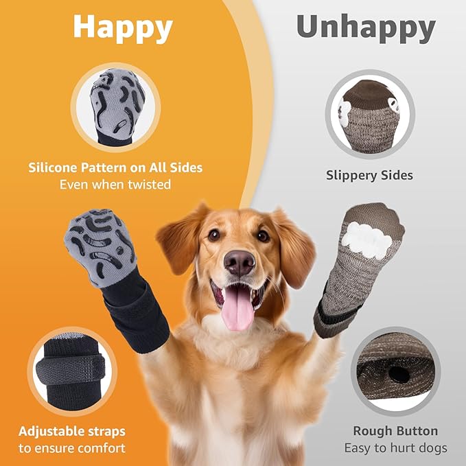 Double Sides Non-Slip Dog Socks to Prevent Licking Paws - Strong Traction for Hardwood Floors, Senior Dogs, Paw Protector, Dog Socks with Grippers Black
