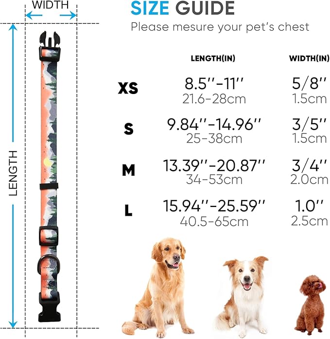 HEELE Dog Collar, Adjustable Soft Dog Collar for Small Medium Large Dogs,Floral Patterned Puppy Collars with Quick Release Buckle XS Length 8.5''-11''