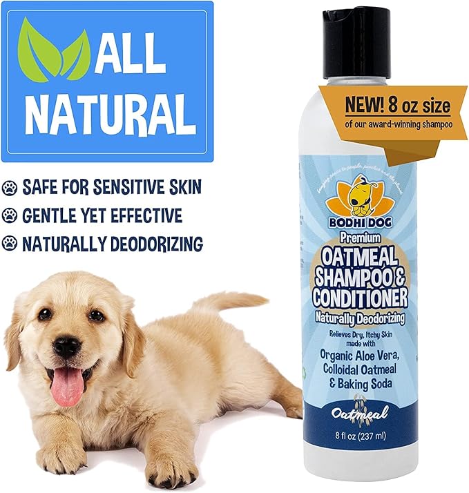 Bodhi Dog Shampoo Brush & Oatmeal Shampoo and Conditioner Bundle - Grooming Essentials for Pets, Short Hair Scrubber, Soothes and Moisturizes Dry, Itchy Skin - Hydrates & Nourishes