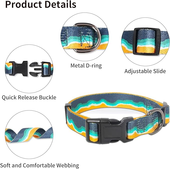 HEELE Dog Collar, Adjustable Soft Dog Collar for Small Medium Large Dogs,Floral Patterned Puppy Collars with Quick Release Buckle M Length 13.39''-20.87''