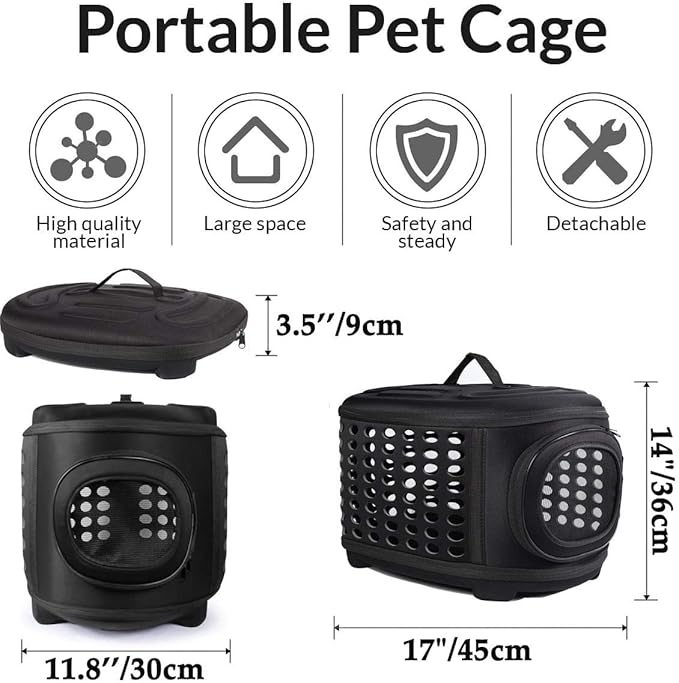 Collapsible Cat Carrier Hard, Travel Pet Carriers Bag for Small Dogs for Car Travel with Ventilation Guinea Pig 2 Small Cats Carrier Cage Dog Crate (Black)