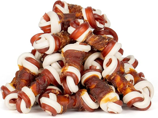 MON2SUN 2.5" Rawhide Free Dog Treats with Mixed Vegetables, Duck Wrapped Mini Knot Bones for Small Dogs, Healthy Snacks for Balanced Nutrition, 21.2oz