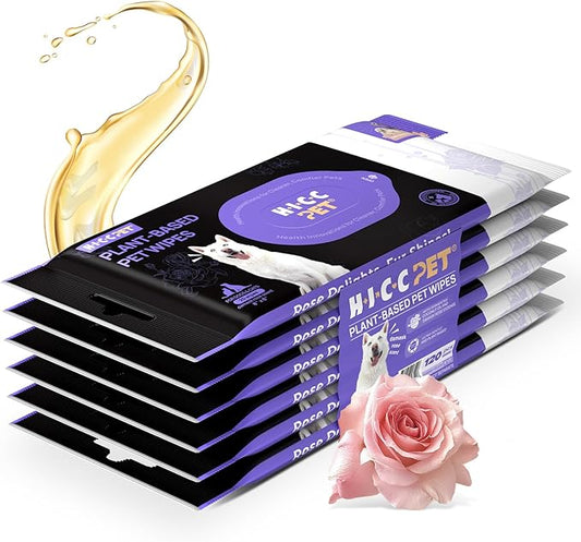 HICC PET Cleaning Deodorizing Wipes for Dogs & Cats, Vet Recommended Nourishes Smoothes Fur Pet Grooming Wipes with Fermented Coconut Oil, Hypoallergenic Plant-Based Dog Wipes for Paws and Butt