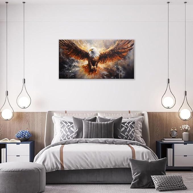 Bald Eagle Animal Large Canvas Flying Bird Wildlife Oversize Wall Art Living Room Big Wings Kitchen Pictures Framed Prints Aesthetics Wall Decor Painting Artwork for Bedroom Dining Office Home 60"x30"