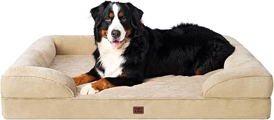 EHEYCIGA Orthopedic XL Dog Beds, Waterproof Memory Foam Dog Bed for Extra Large Dogs, Non-Slip Bottom and Egg-Crate Foam Big Pet Couch Bed with Washable Removable Cover, Graige