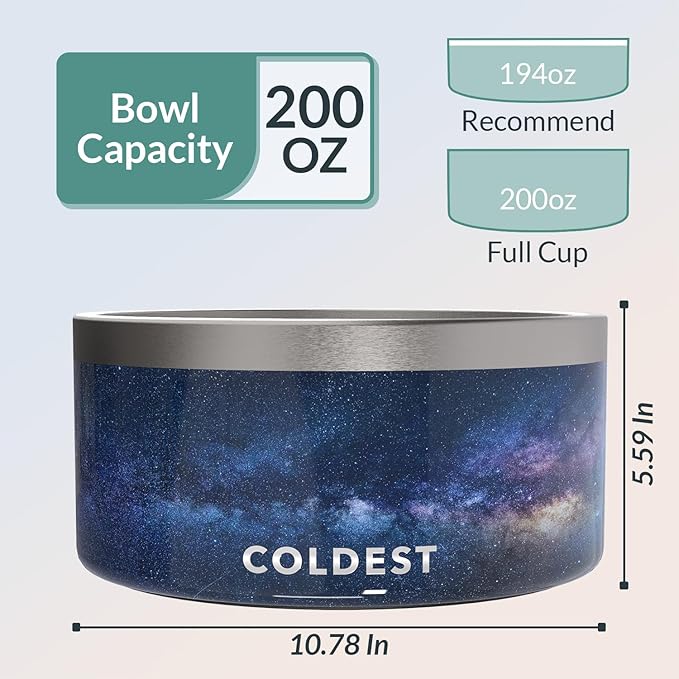 Coldest Dog Bowl - Anti Rust Metal, Non Slip, 3 Layers Insulated Stainless Steel Dog Bowls - Spill Proof & Heavy Duty - Water Bowl for Dogs, Cats & Pets, Dish Washer Safe (200 oz, Into The Beyond)