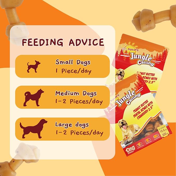 Jungle Calling Peanut Butter Dog Treats, Dental Puppy Chews, Rawhide-Free Bones for Small Dogs, 2.5''