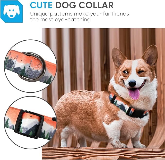 HEELE Dog Collar, Adjustable Soft Dog Collar for Small Medium Large Dogs,Floral Patterned Puppy Collars with Quick Release Buckle M Length 13.39''-20.87''