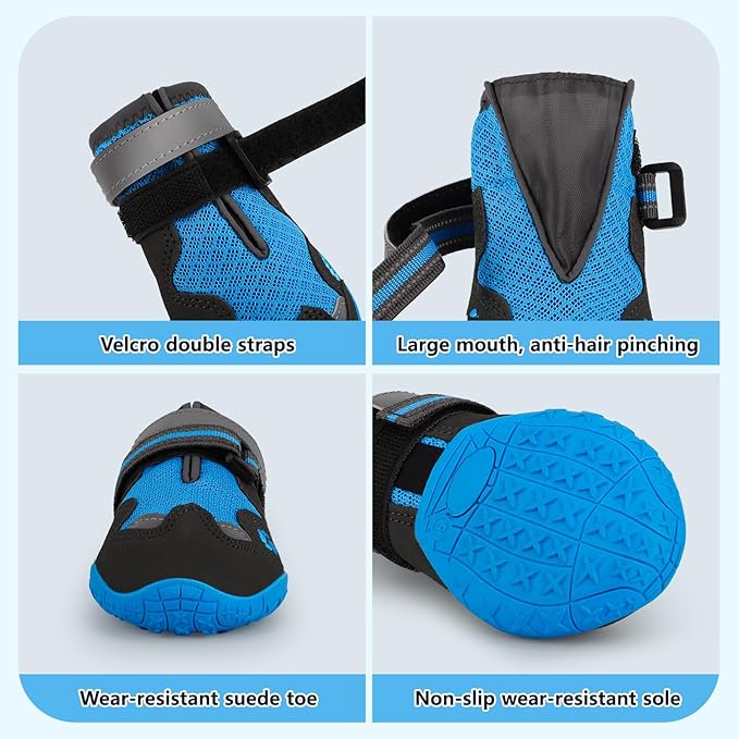 Dog Shoes for Large Medium Small Dog, Mesh Breathable Dog Shoes for Hot Pavement, Anti-Slip Dogs Boots Paw Protectors with Reflective for Outdoor Walking Indoor Hardfloors (Size 7)