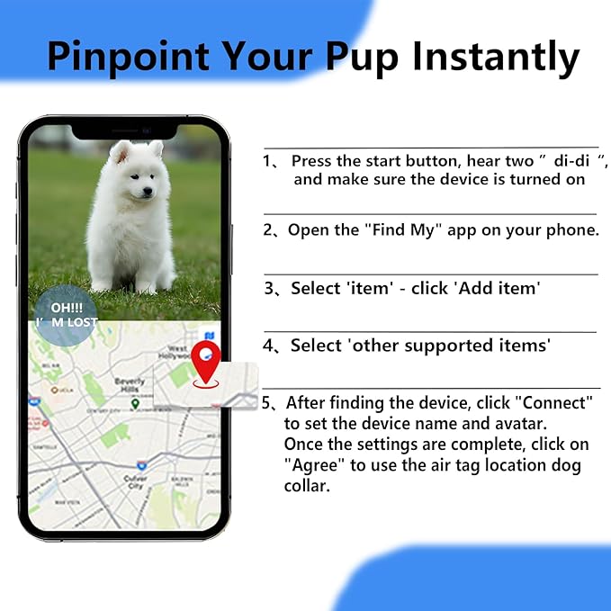 Air -Tag Dog Collar Waterproof Dog Air Tracker Chip for Apple Find My (iOS only) Reflective Strip Real Time Anti-Loss Tags Ultra-Durable GPS Pet Tracking Collar, Sky Blue M (12.4''-17.3'')