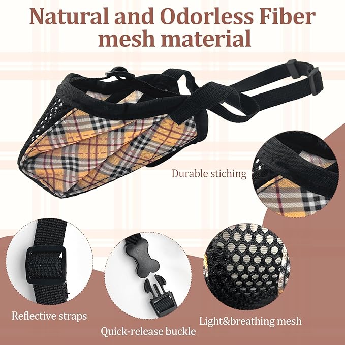 Dog Muzzle for Small Large Dogs - Soft Nylon Basket Muzzle with Adjustable Strap, Breathable Mesh Design Prevents Biting Chewing Licking Eating - Ideal for Training, Grooming & Vet Visits (Yellow, M)