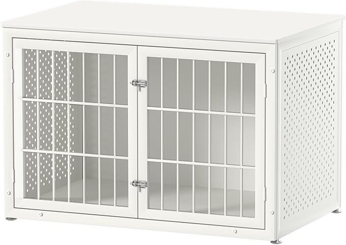 48" Heavy Duty Dog Crate Furniture for Large Dogs, Metal Cage for High Anxiety Dogs, Wooden Kennel Furniture Indoor, Decorative Dog Kennel End Table, XL,White