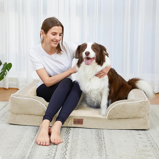 Comfort Expression Small Dog Beds Waterproof Orthopedic Foam Dog Sofa Beds for Small Dogs Comfy Pet Bed with Washable Removable Cover & Non-Slip Bottom(X-Small,Beige)