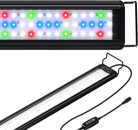 Tatub 19W LED Aquarium Light for 30"-36" Fish Tank, Full Spectrum Fish Tank Light with White Blue Red Green LEDs, 10 Levels of Brightness，Timer Auto On/Off