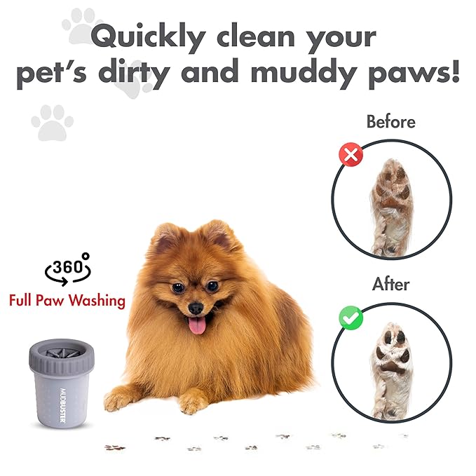 Dexas Medium MudBuster Portable Dog Paw Washer, Light Gray - Premium Quality Pet Supplies and Dog Accessories - Cleansing, Self Cleaning, Silicone - 6x6x6 Inches, 0.308 kg, 1 Count