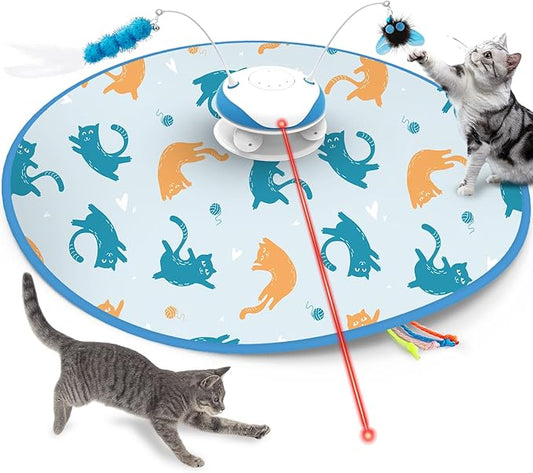 Interactive Cat Toy for Indoor Cats - 5 in 1 Cat Laser Toy Automtaic, Rechargble Motion Activated Hide and Seek Toy with Moving Feather, Tarck Balls and Chirping for Bored Kitten Exercise