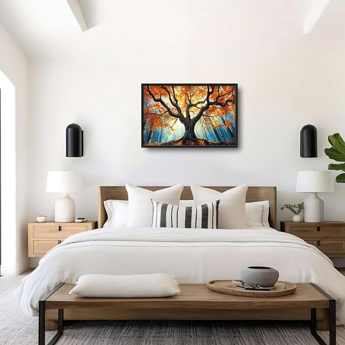 Extra Large Tree of Life Framed Wall Art for Living Room,Fall Autumn Forest Sunrise Landscape Pictures Wall Decor,Nature Canvas Print Painting Modern Artwork Bedroom Office 36L" x 24W"