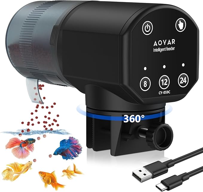 Automatic Fish Feeder for Aquarium: Rechargeable Fish Feeder Dispenser,Moisture-Proof & 200ML Large Capacity Betta Turtle Vacation Feeder,Auto Fish Food Dispenser Timer for Weekends/Business