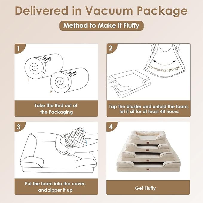 EHEYCIGA Orthopedic Dog Beds for Large Dogs, Waterproof Memory Foam Large Dog Bed with Sides, Non-Slip Bottom and Egg-Crate Foam Pet Couch Bed with Washable Removable Cover, Beige